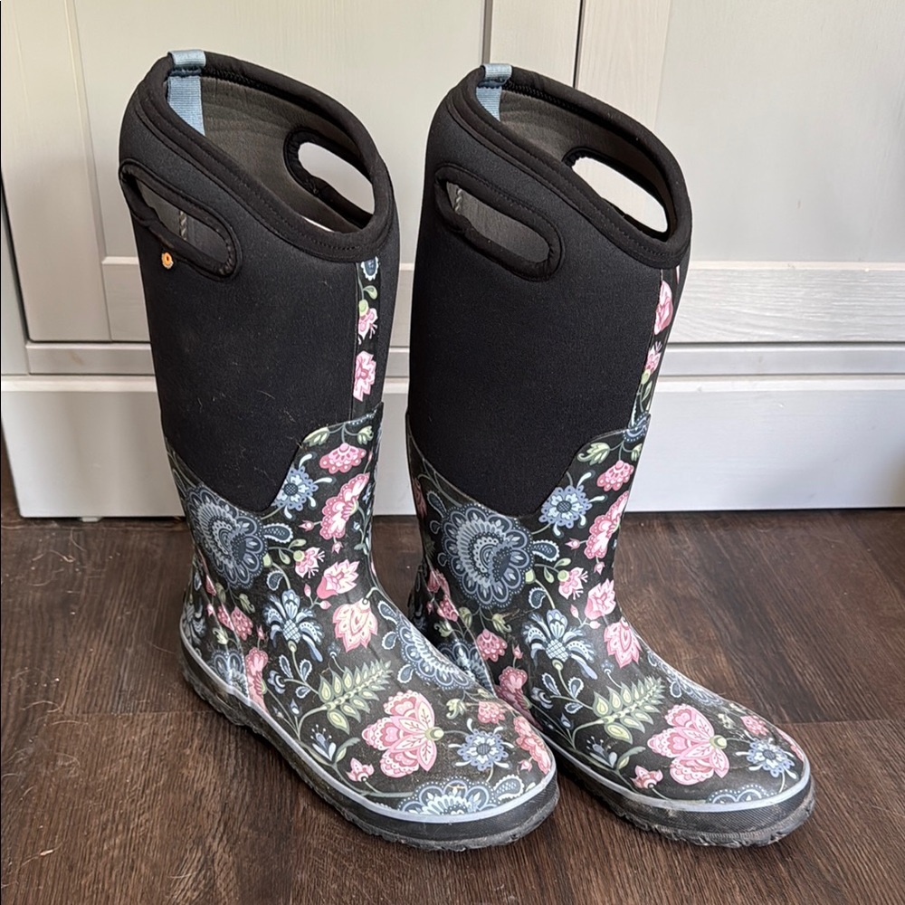 Floral Black Women's Boots